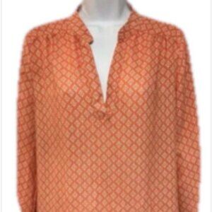 Wishful Park Large Long Roll Tab Sleeve Multicolor V collar Neck PolyesterBlouse